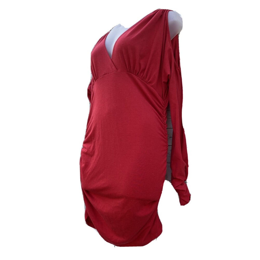 Fredricks of Hollywood Stretch Mini Red Dress Ruched 3/4 Sleeves Womens Sz Small